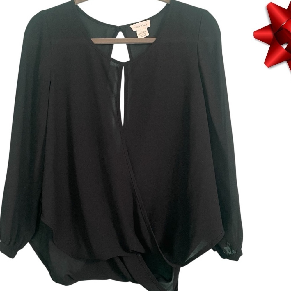 Sans Souci top/blouse size S black sheer long sleeve layered blouse